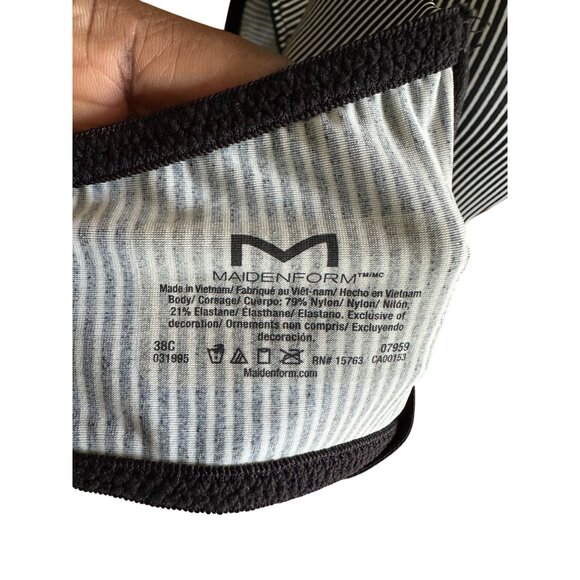 Maidenform Black & White Striped Underwire Push-Up Bra 38C  Adjustable Straps - Picture 3 of 5